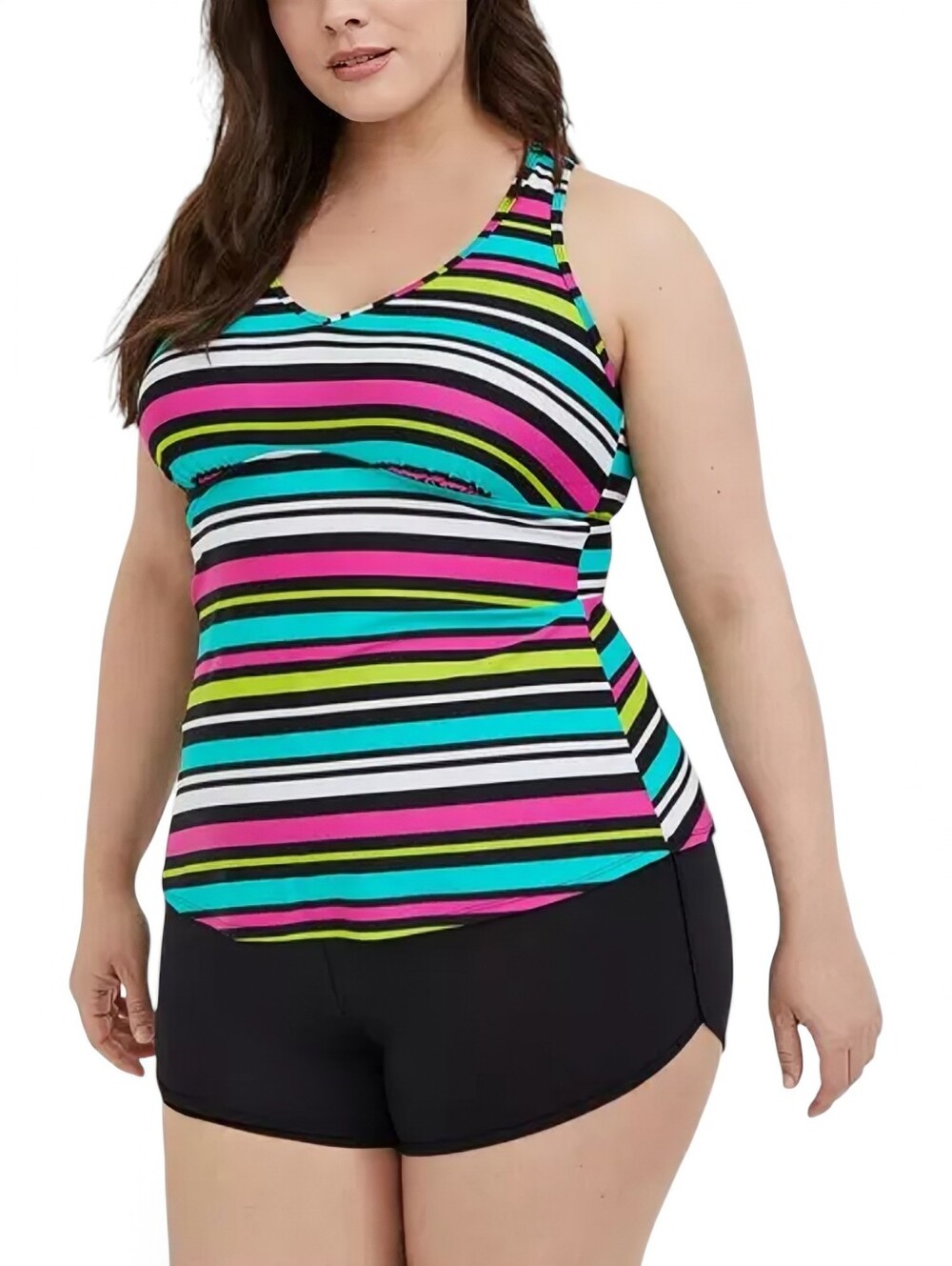 Torrid Wireless Racerback Tankini Striped Colorful Swim Top Size 2 18/20 - Picture 10 of 12